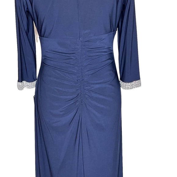 R&M Richards Blue Ruched 3/4 Sleeve Maxi Gown Rhinestone Size 10P NWT Elegant - Picture 5 of 15